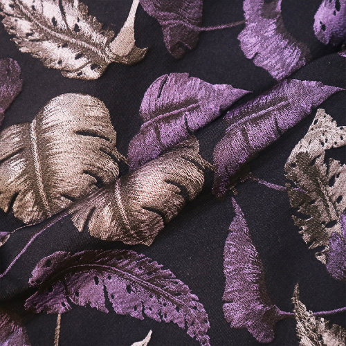 Tessuto elegante jacquard viola con piume di uccelli