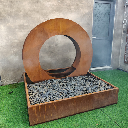 Corten Steel Round Sculpture Water Fountain For Garden