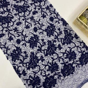Dark Bule 3D Flower Sequin Embroidery Fabric