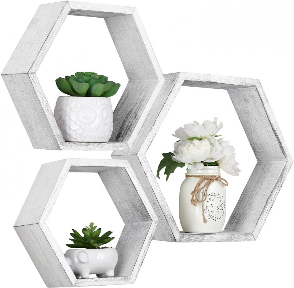 Estantes flotantes hexagonales Set montado en la pared