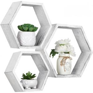 Prateleiras flutuantes hexagonais Conjunto de parede