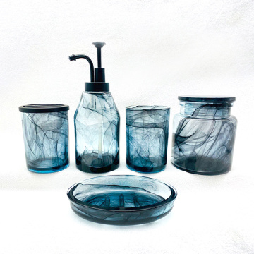 Blue Tinte Badessatz Glasflasche