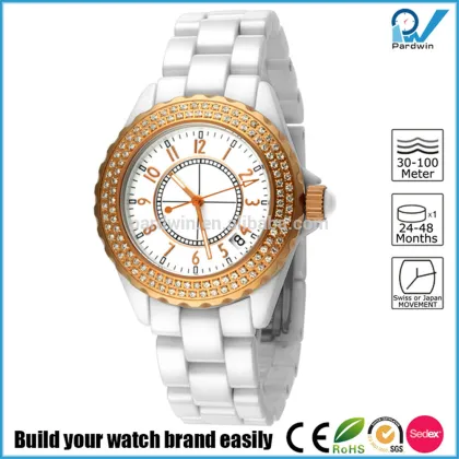 PVD Rosegold/Silver black ceramic watch quartz japan movement women sapphire crystal ceramic watch