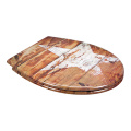 Fanmitrk Toilet Seat Vintage Wood-Colored White Star Pattern