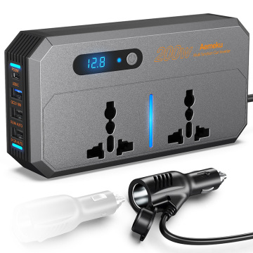 200W Auto Power Inverter met 12V tot 220V -conversie, QC3.0 USB en Type C -poorten