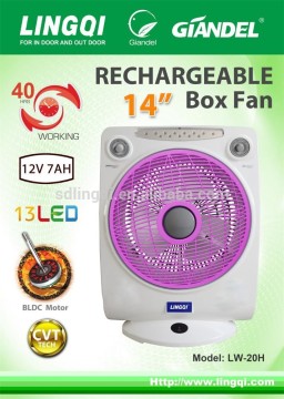 14 inches 12V battery operated rechargeable fan WITH light CB/SASO 12V 7AH battery