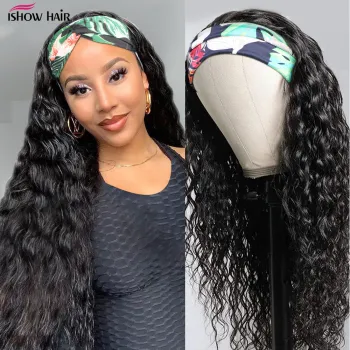 Water Wave Headband Wig Human Hair Indian Glueless Headband Wigs For Women Human Hair Long Hair 28inch Natural Color