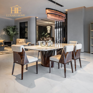 Modern Unique Design Stainless Steel Leg Artificial Marble Top Dinner Table Set