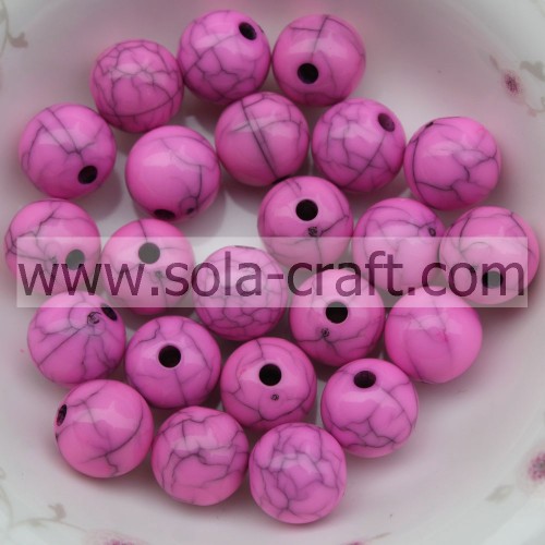 Collier Cool Rose Couleur Ronde Acrylique Gumball Effet Fissuré Perles