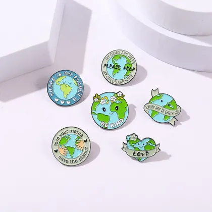 Creative Cartoon Love Earth Shape Brooch Pins
