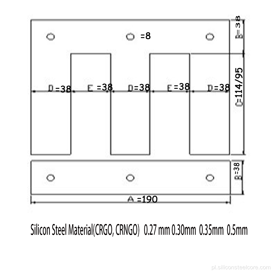 Technikę na zimno blacha krzemowa stal Eoriented lamination rdzeń 3-fazowy EI 38 (EI190) Materiał rdzenia transformatora 35Q155