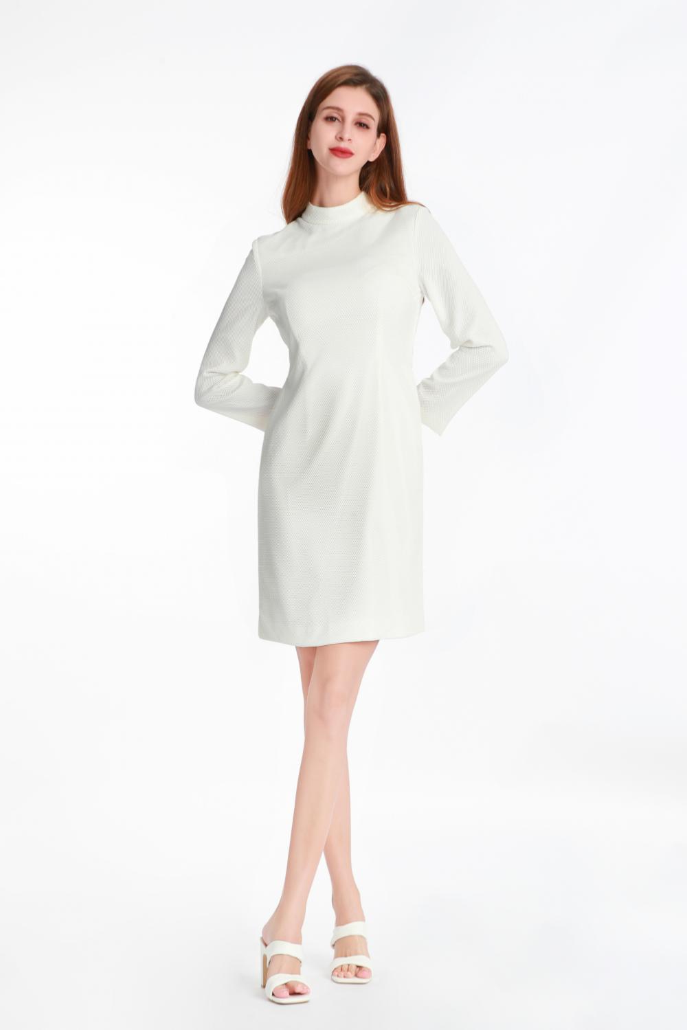 Stand Collar Long Sleeve Midi Kleid