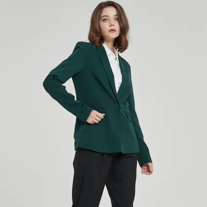 Classic Emerald Lapel Office Blazer for Professional Women