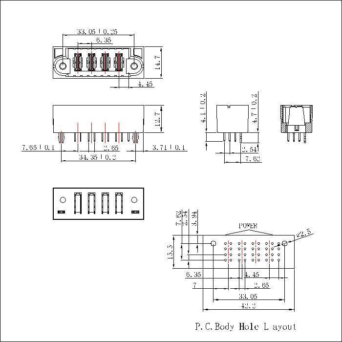 PSPM6.35S-0400G0XAEX 6.35MM 4P Power Male Straight Dip Power Connector