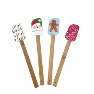 Christmas Series Cartoon Cake Spatula Grade Grade Silicone Ustensile de cuisson antiadhésive avec poignée en bambou