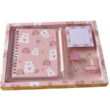 Kawaii Pink Cartoon Bear Notebook Set with Ball Pen and Binder for Back to School