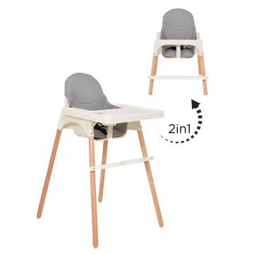 Chaise haute 2 en 1 pour bébé avec pieds en hêtre