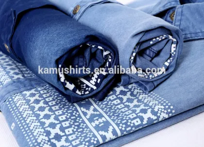 Men's Printed Denim Shirts Short Sleeve Denim Shirt For Men Washed Denim Casual Shirt
