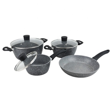 2020 Hot Sale 7Pcs Forged Aluminium Non-Stick Cookware Set with Stone Marble Coating