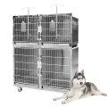 Animal Veterinary Pet Cages Stainless Steel Vet Cat Cage with Wheels and Tray Oxygen Cage