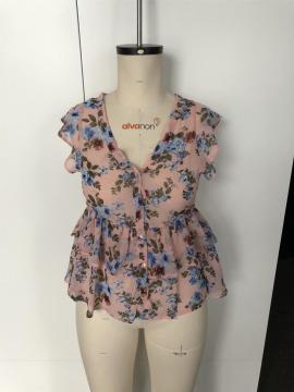 V-neck floral waist jacket