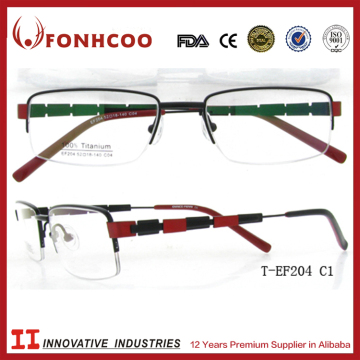 FONHCOO Unique Design Fashion Block Shape Temple Titanium Eyeglasses Frame