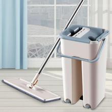 Magic Mop Flat Squeeze with Microfiber Pads Bucket Hand Free Wringing Floor Cleaning Home Kitchen Wooden Floor Lazy Fellow Mop