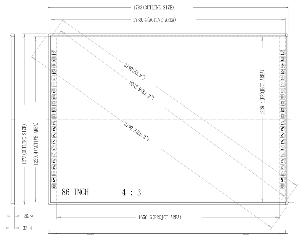 86 inch projection whiteboard drawing