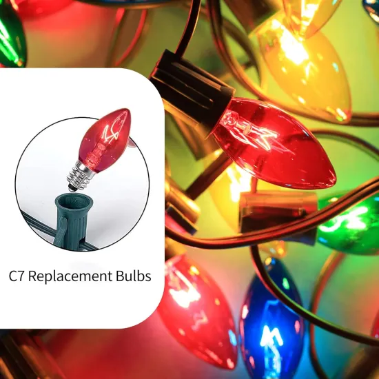 25 Foot C7 E12 Spacing Patio Garden Lights with Plugs - Outdoor Tungsten String Light