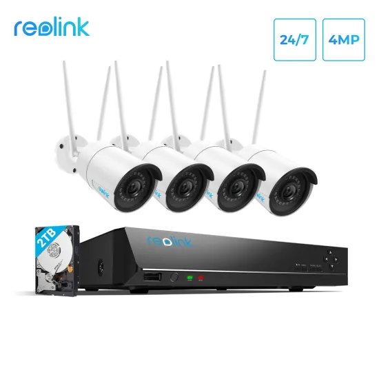 Reolink NVR kit 8ch Video Recorder plus 4pcs 4MP WiFi camera outdoor indoor use 2TB HDD home video surveillance