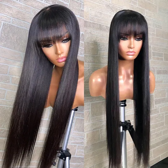 Cheap Lace Wigs 100% Raw Virgin Hair Front Lace Straight Hair Brazilian Human Hair Wigs With Bangs For Black Women