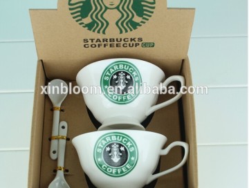 hot-selling starbuck his and her couple ceramic tea bowl/mug with spoon,gift and promotional tea cup