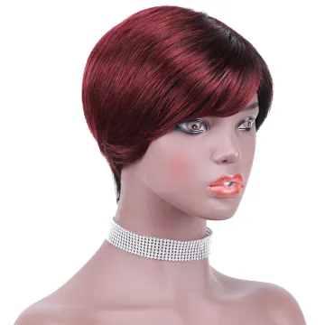 Wholesale hot gold black Ombre Short Pixie Cut bob Wig Brazilian Virgin Remy Hair Wig with bangs for Black Women Human Hair Wigs