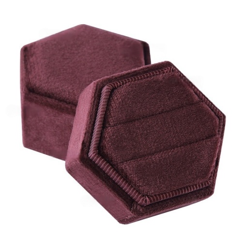 Custom Logo Velvet Hexagonal Travel Jewelry Ring Box