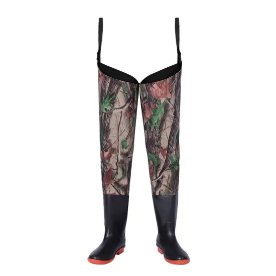 OEM/ODM Waterproof Fishing Pants with PVC Boots Polyester Knitted Fabric Hip Waders for Work and Farming