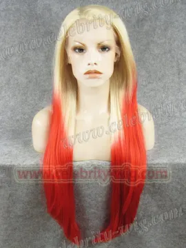 Blonde Red Ombre Extra Long Straight Synthetic Lace Front Wig