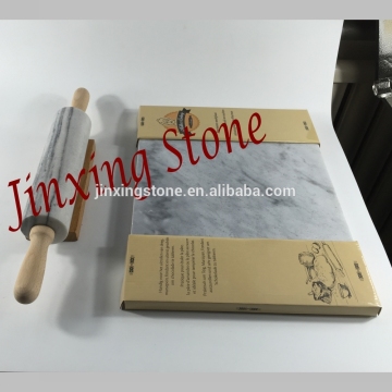 Grey Marble Deluxe Rolling Pin with Wood Handles & Cradle and Chopping Board