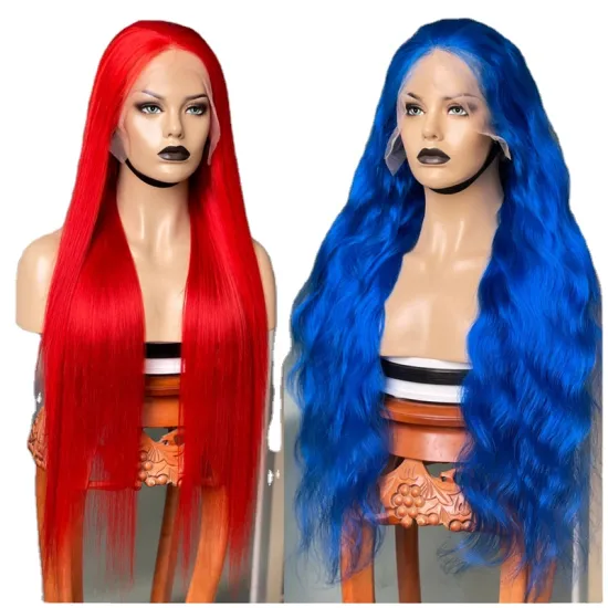 Wholesale Blue Color Body Wave Lace Front Human Hair Wigs with Transparent Lace - Brazilian Remy Hair