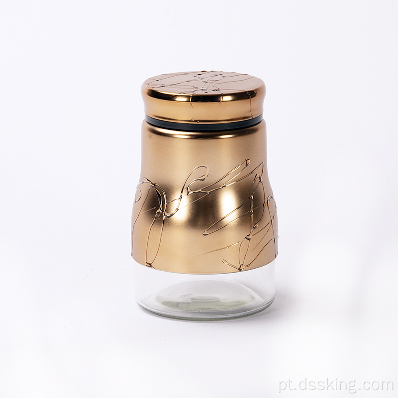 Jarra de especiarias de vidro de chocolate Jar de vidro personalizado para cozinha com jarra de plástico conjunto
