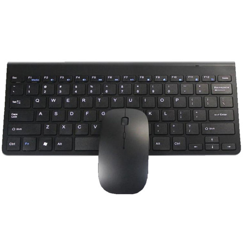 Un teclado y un mouse inalámbricos negros para computadora portátil