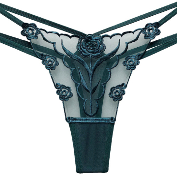 Sexy European & US-Style Embroidered Women's Thongs in Transparent Mesh with Fine Belts & Seamless Underwear for Ladies