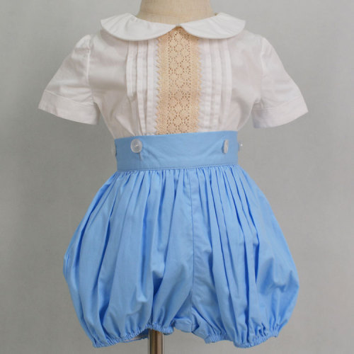 Baby Girls Blue Heirloom Poplin Romper