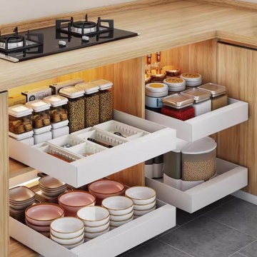 Single-Tier Divided Metal Drawer Pull-Out Basket for Kitchen Storage