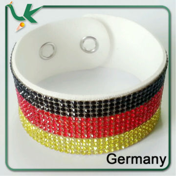Rhinestone Germany Flag European style Leather Wrap Bracelet for World Cup