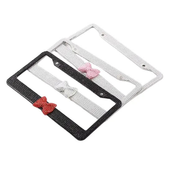 Shiny Rhinestone Diamond with Bow Decoration License Plate Frame