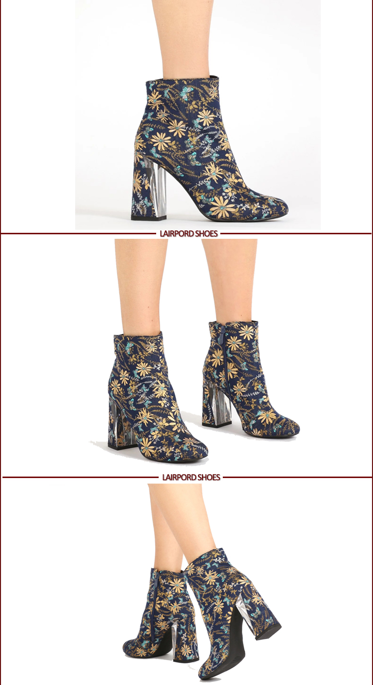 women's fabric printing flower warm ankle boots