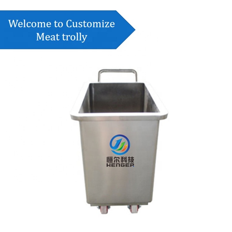 Stainless Steel Meat Trolley Bin Buggy for Workshop Material Transport (200/300L)