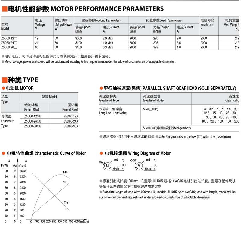 60W 24V 90mm Mirco DC Gear Motor