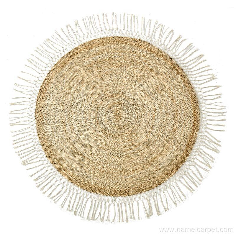 hand woven round hemp jute rugs with tassels