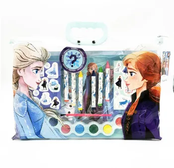 FUNWOOD GQC Kids Cartoon Style Portable Art & Stationery Set: Bag, Crayons, Watercolor Paints, Stickers, and Notebooks